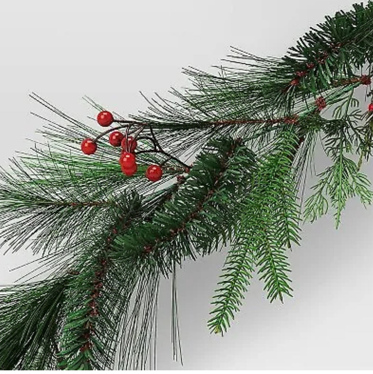 6' Long Needle Mixed Greenery with Red Berries Artificial Christmas Garland