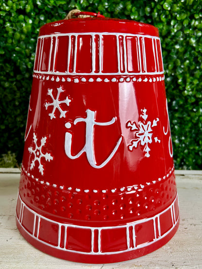 9.75 Inch Red Let It Snow Metal Hanging Bell
