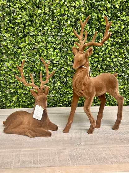 15 Inch Brown Flocked Deer Two Styles