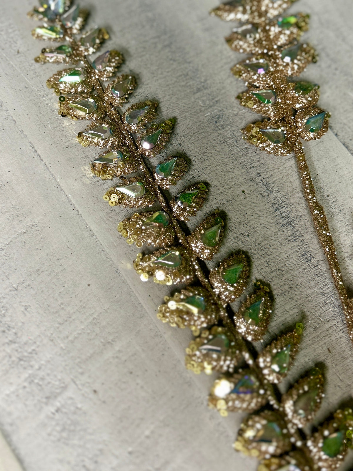 34.5 Inch Iridescent Glitter Rhinestone Mini Leaf Spray