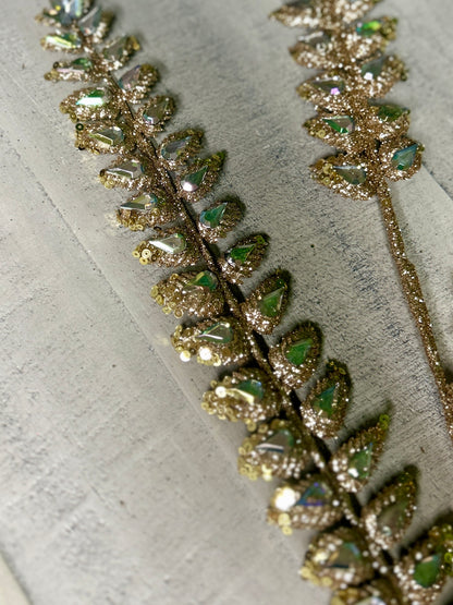 34.5 Inch Iridescent Glitter Rhinestone Mini Leaf Spray