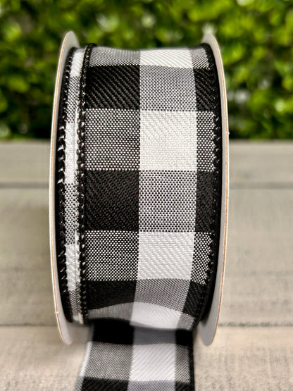 1.5 Inch By 10 Yard Black Grey And White Check Ribbon