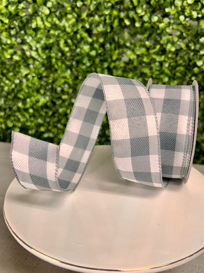 1.5 Inch By 10 Yard Grey Check Plaid Twill Ribbon