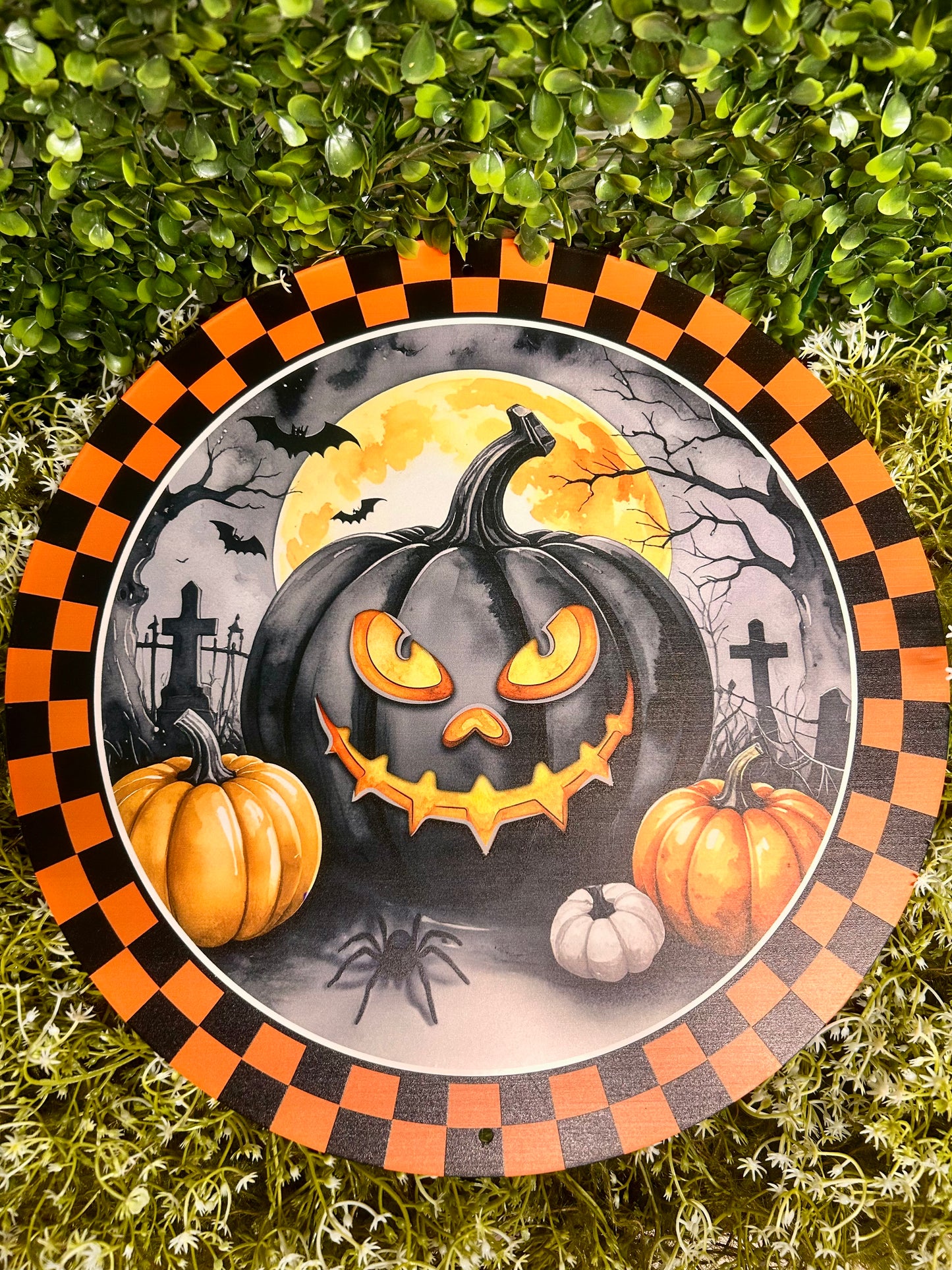 12 Inch Orange And Black Jack-O-Lantern And Moon Sign