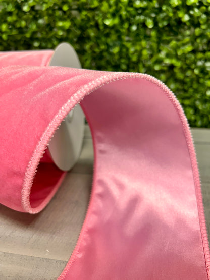 4 Inch By 10 Yard Light Pink Deluxe Velvet With Satin Backing Ribbon
