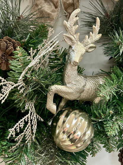 25 Inch Pre Lit Silver Reindeer And Pinecone Wreath