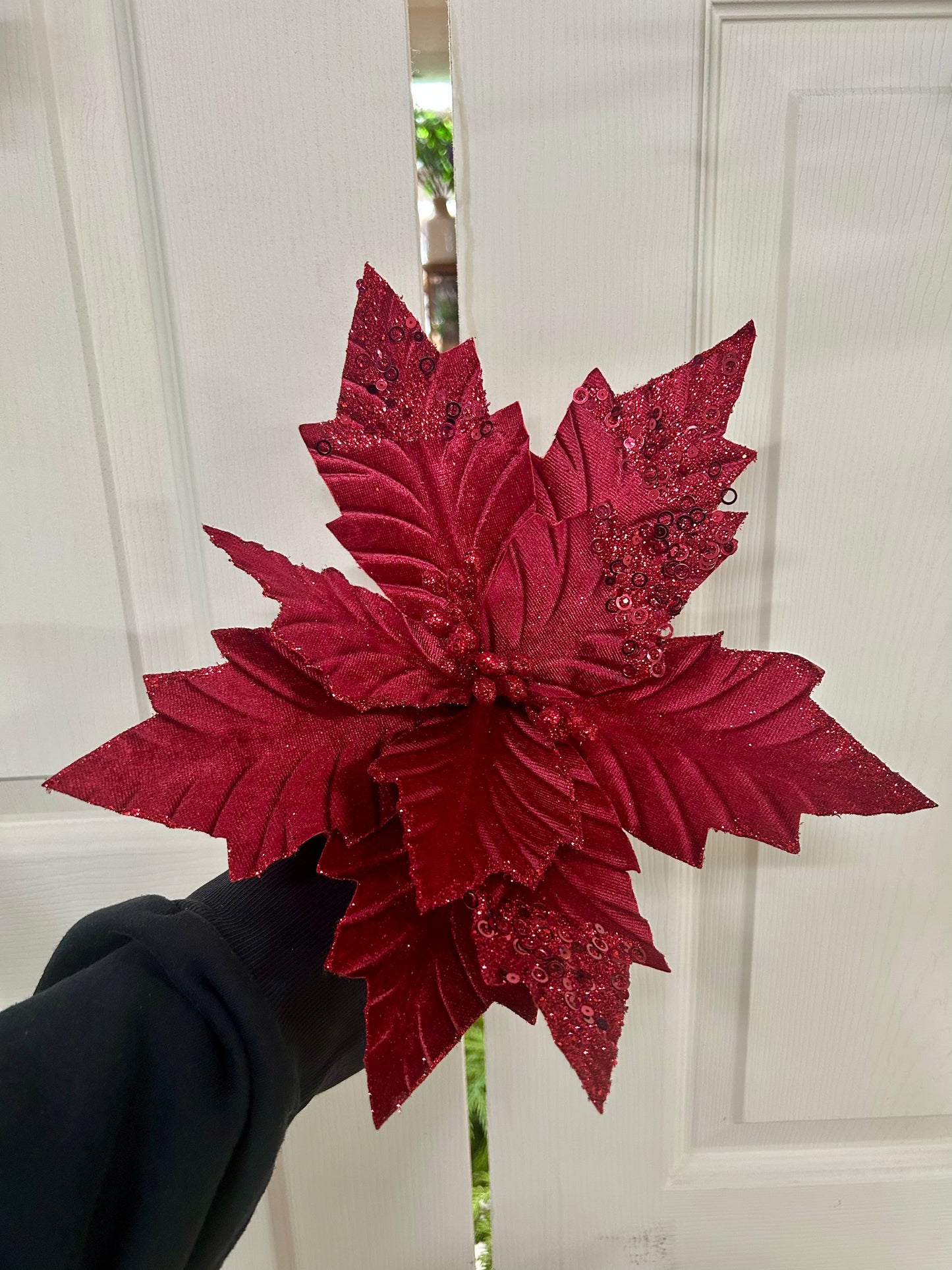 18 Inch Burgundy Velvet Poinsettia Stem