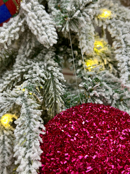 5 Inch Fuchsia Foil Glitter Ball Ornament