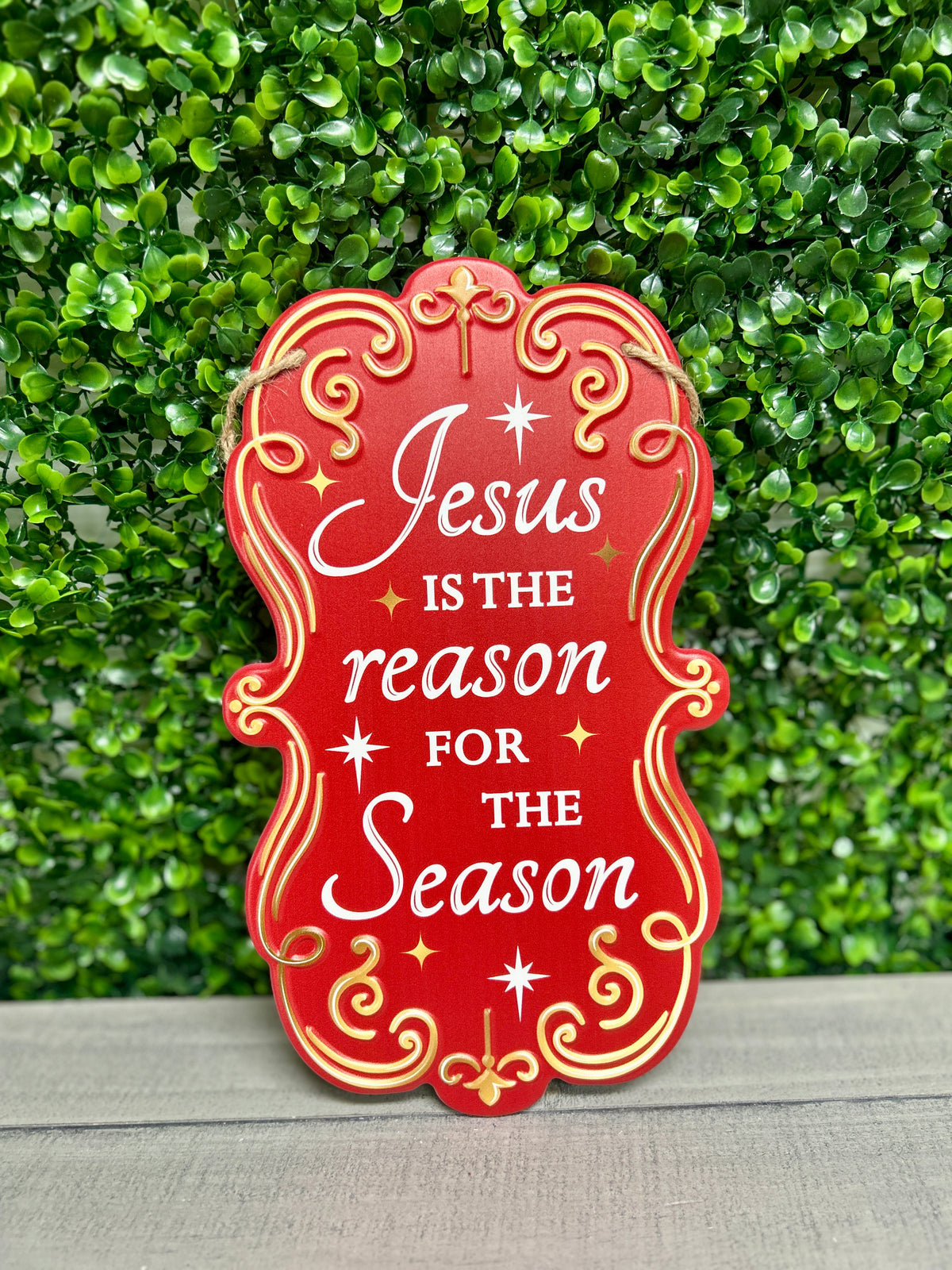 11.5 Inch Red And Gold Jesus Is The Reason Metal Sign