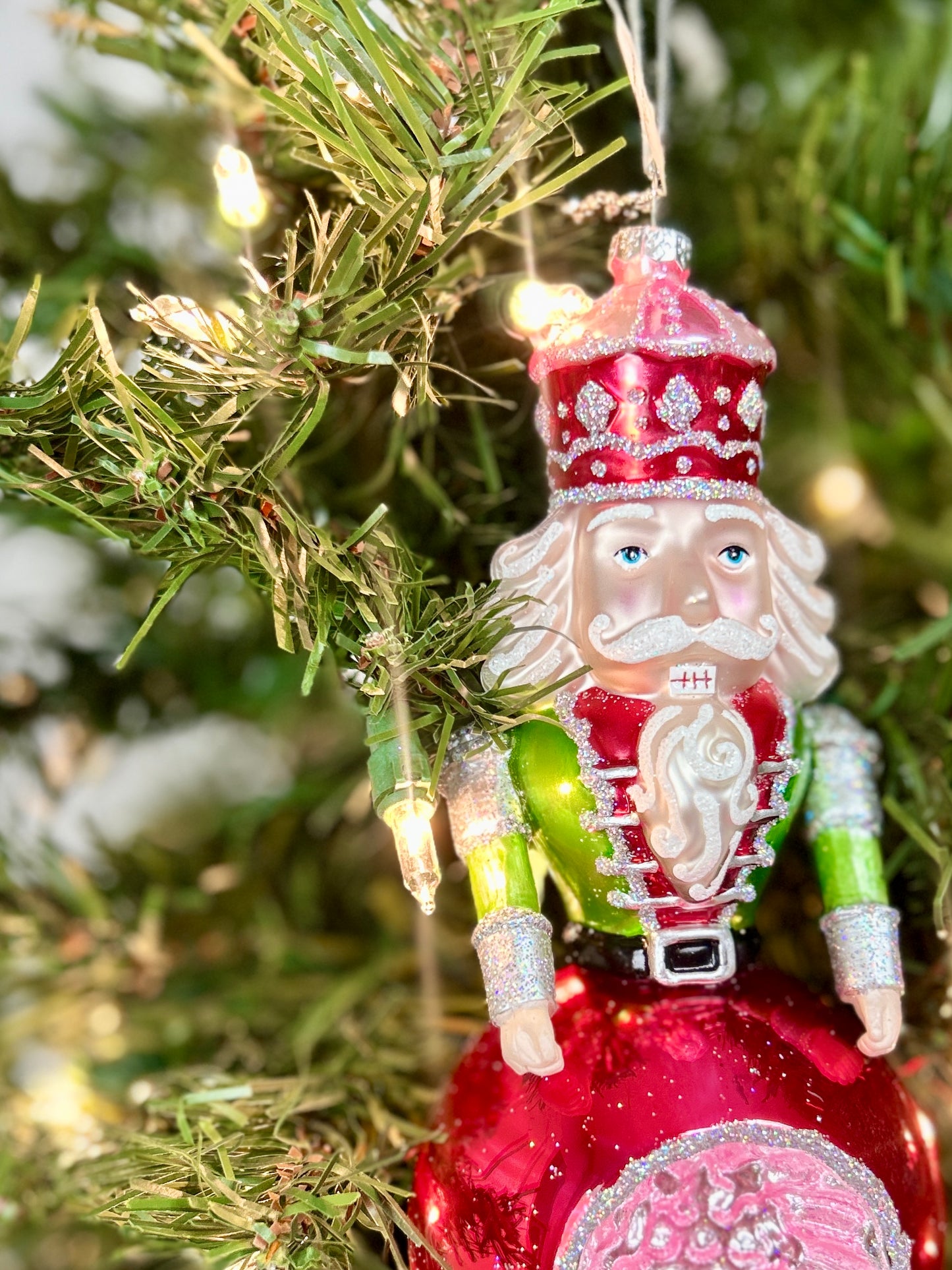 11 Inch Shiny Bright Nutcracker Sphere Glass Ornament