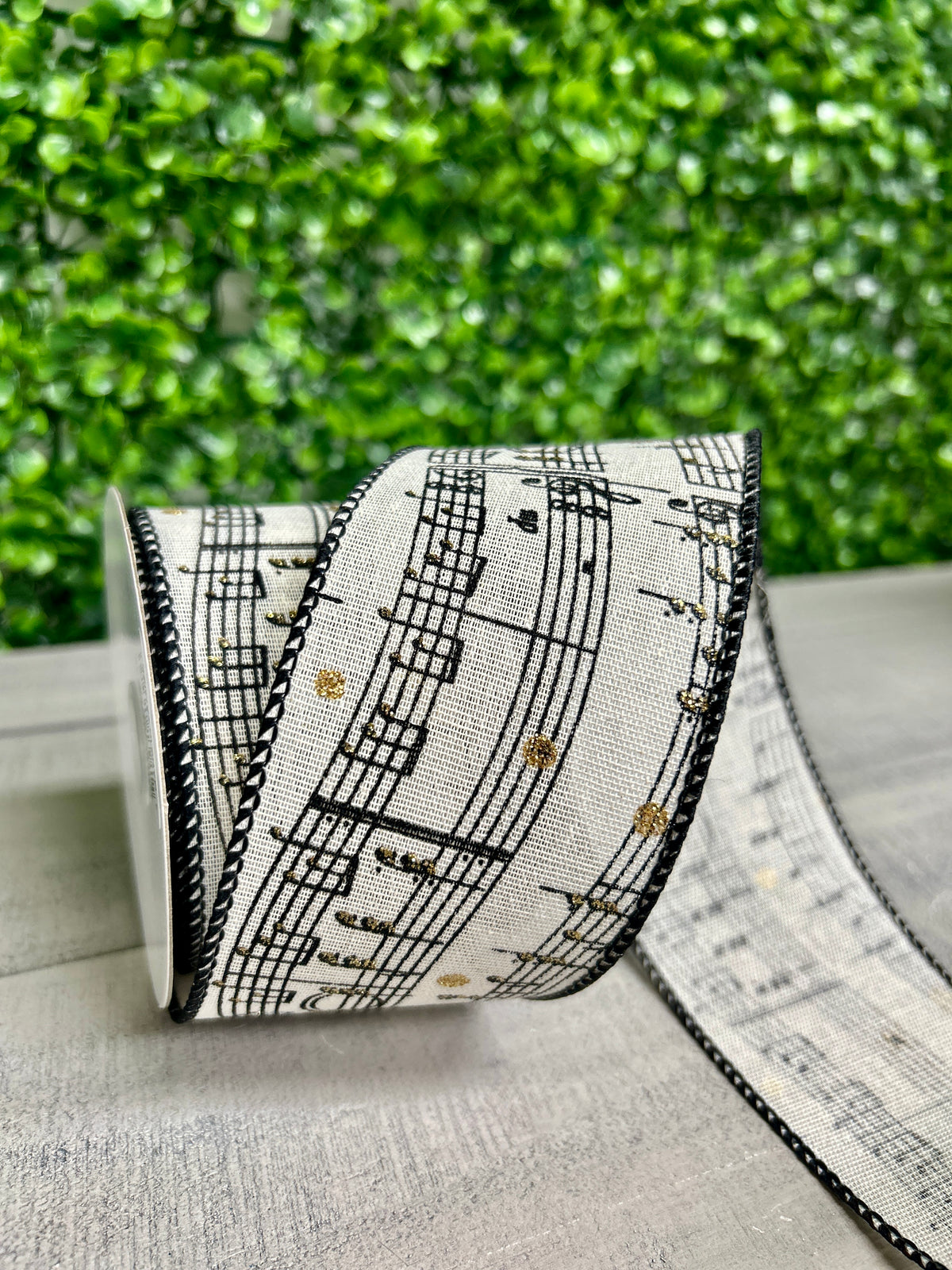2.5 Inch By 10 Yard Ivory Linen Musical Sheet Ribbon