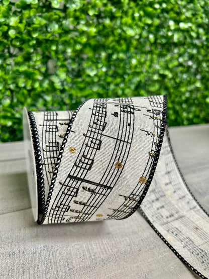 2.5 Inch By 10 Yard Ivory Linen Musical Sheet Ribbon