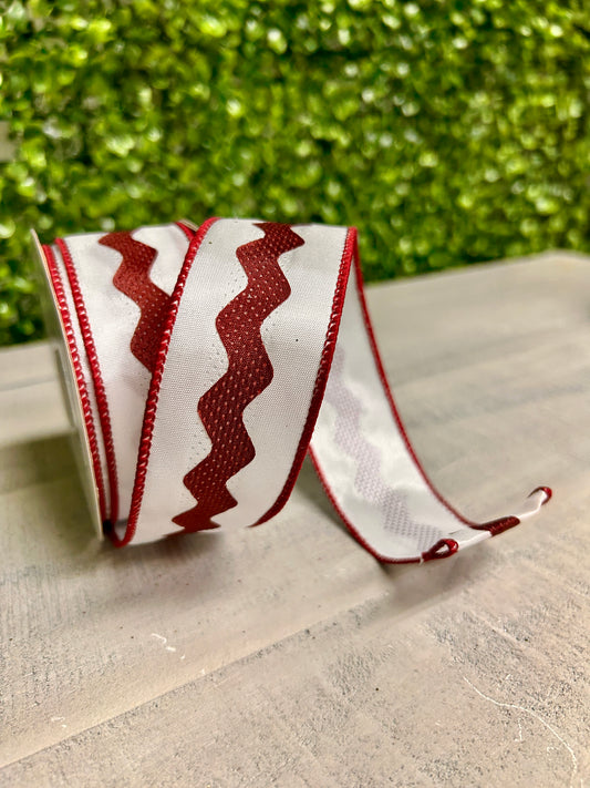 1.5 Inch By 10 Yard Maroon Ric Rac Satin Ribbon