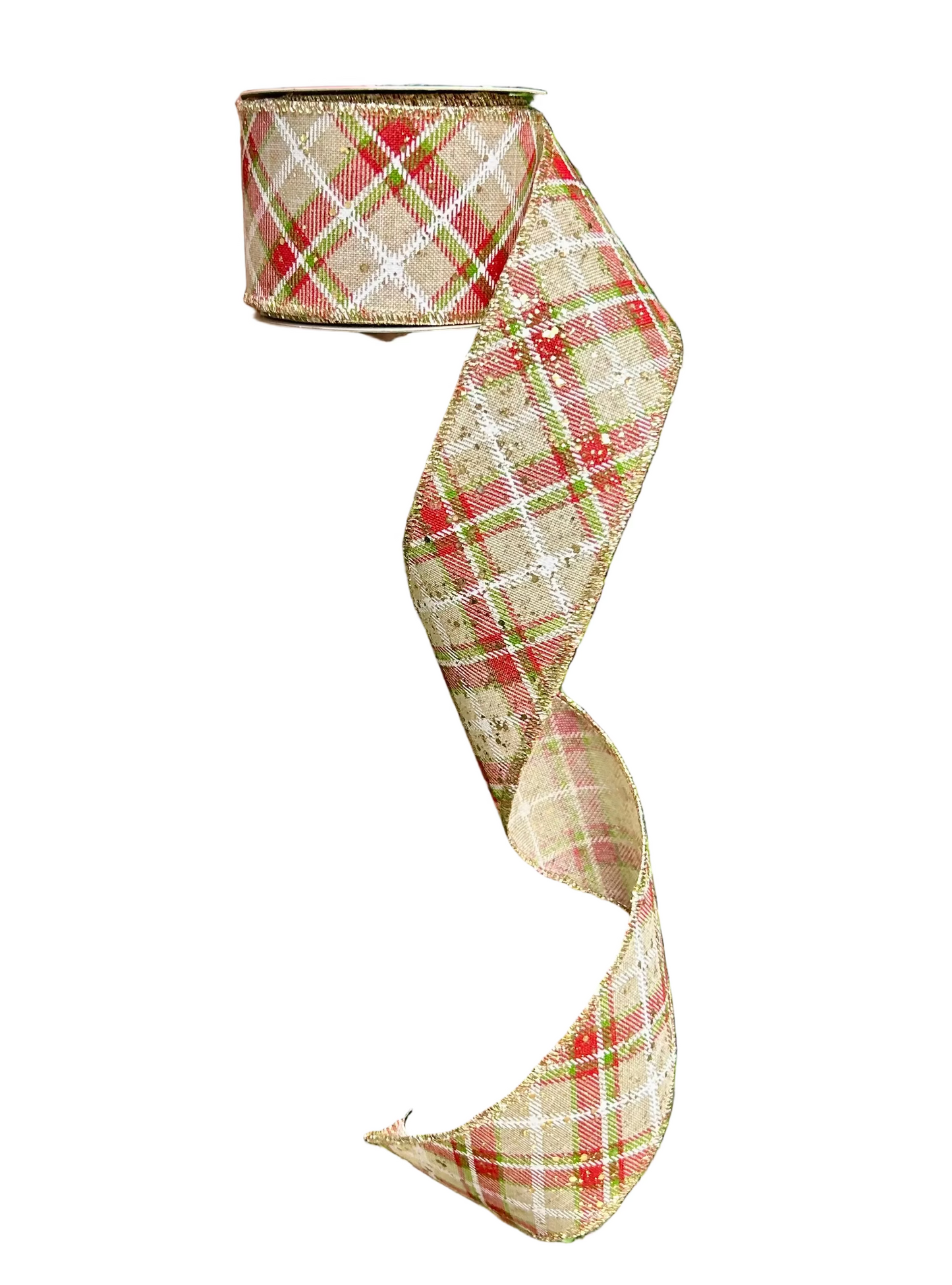 2.5 Inch By 10 Yard Christmas Plaid With Gold Specks Ribbon
