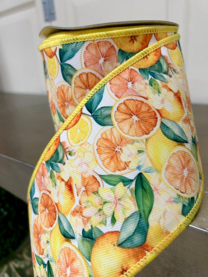 4 Inch By 10 Yard Orange And Lemon Print Ribbon
