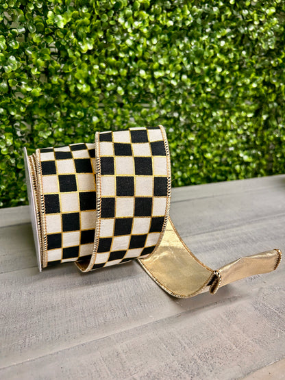 David Christopher 2.5 Inch By 10 Yard Classy Checks With Gold Backing Ribbon