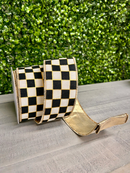 David Christopher 2.5 Inch By 10 Yard Classy Checks With Gold Backing Ribbon