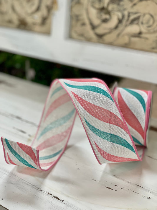 2.5 Inch By 10 Yard Teal Blue And Pink Swirl Ribbon