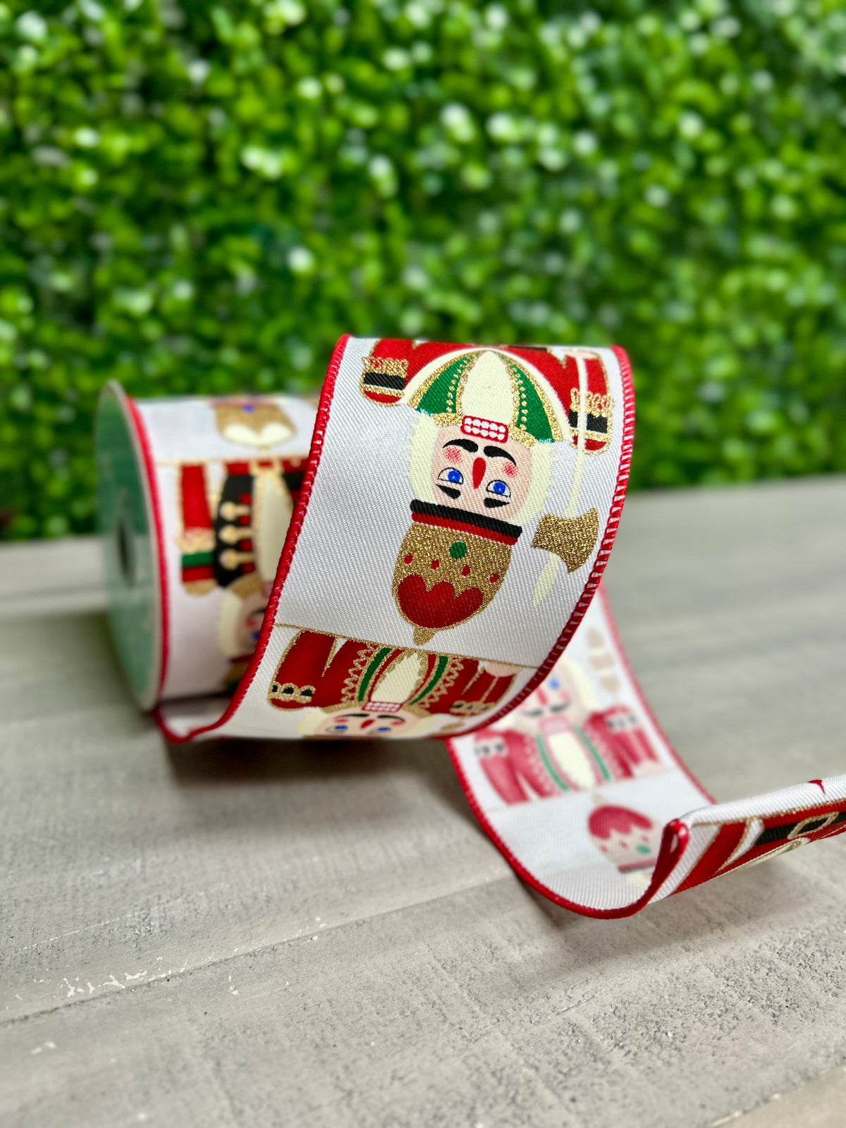 2.5 Inch By 10 Yard Red Gold And White Nutcracker Ribbon