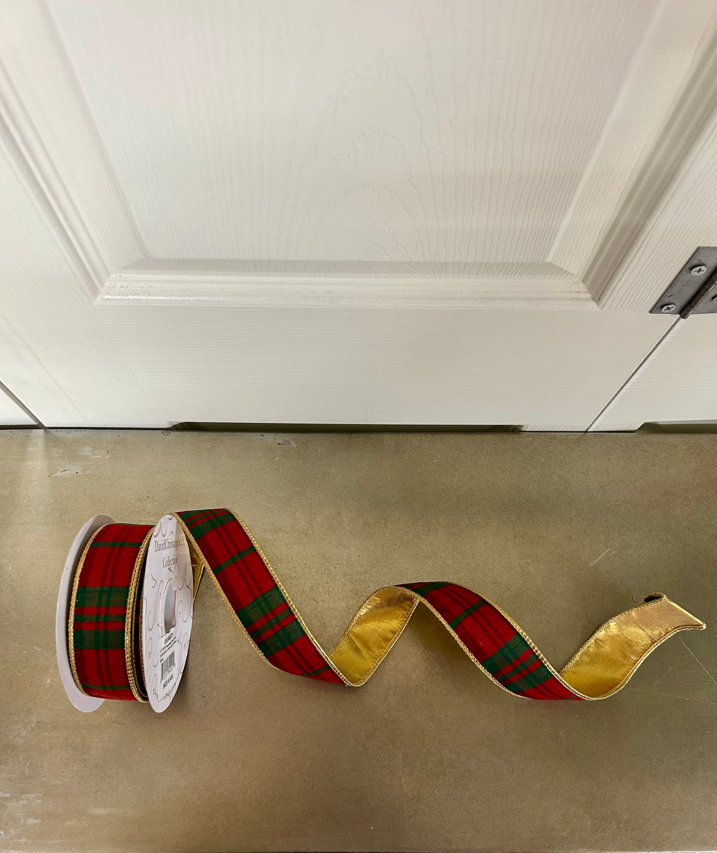 1.5 Inch By 10 Yard Modern Red And Green Christmas Plaid With Gold Back Ribbon