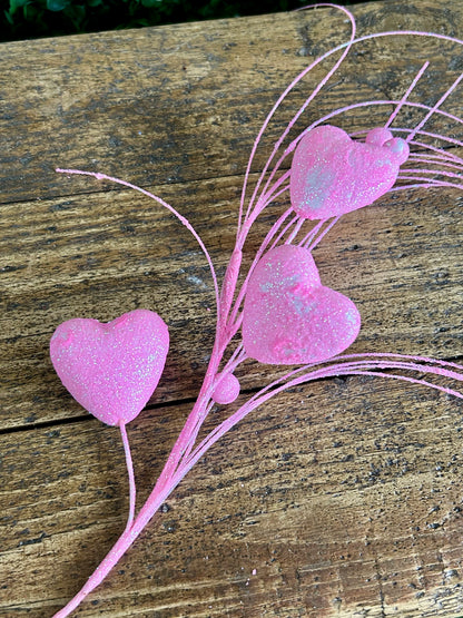 13 Inch Pink Glitter Heart Spray
