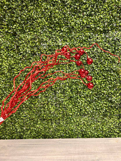 38 Inch Red Plastic Twig And Ball Spray
