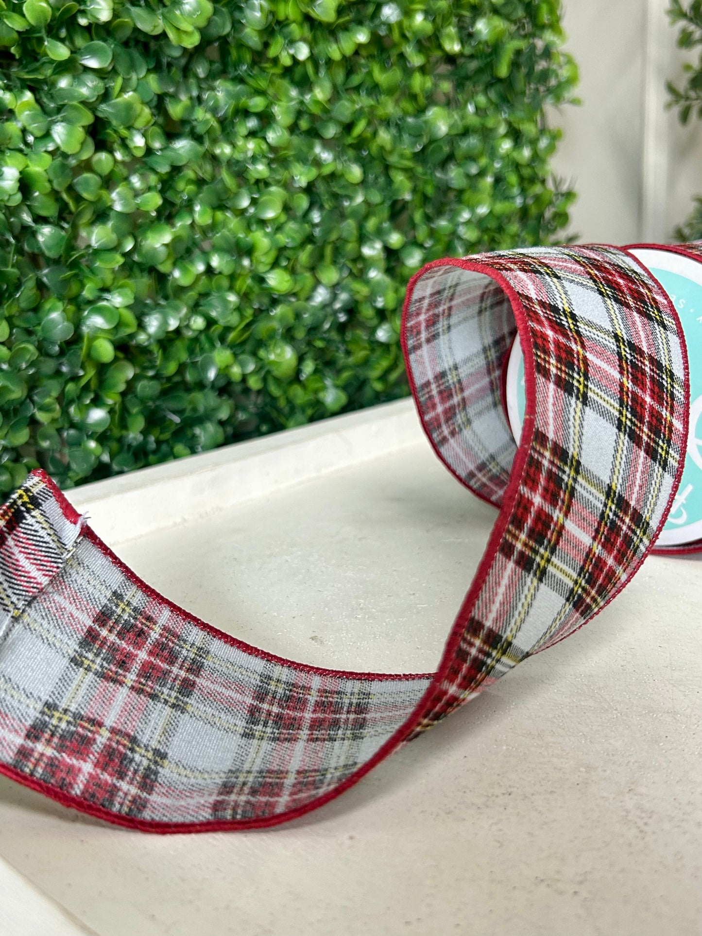 2.5 Inch By 10 Yard Printed Plaid Look On Fuzzy Royal Ribbon