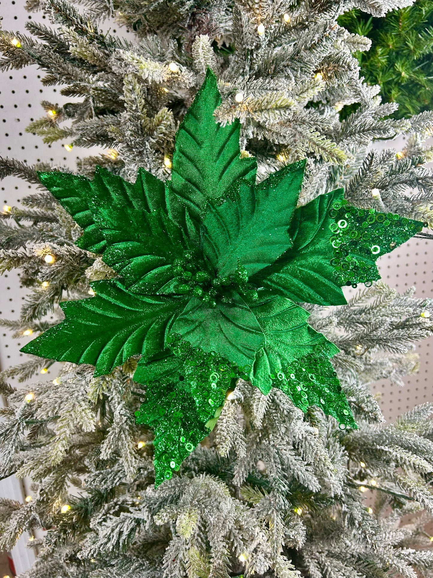 18 Inch Emerald Green Velvet Poinsettia Stem