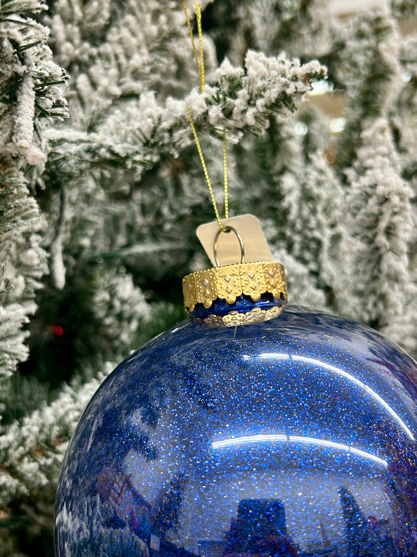 6 Inch Navy Blue Lacquer Look Glitter Ball Ornament