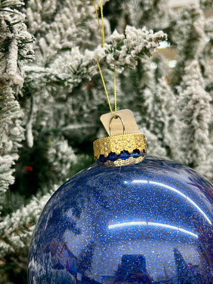 6 Inch Navy Blue Lacquer Look Glitter Ball Ornament