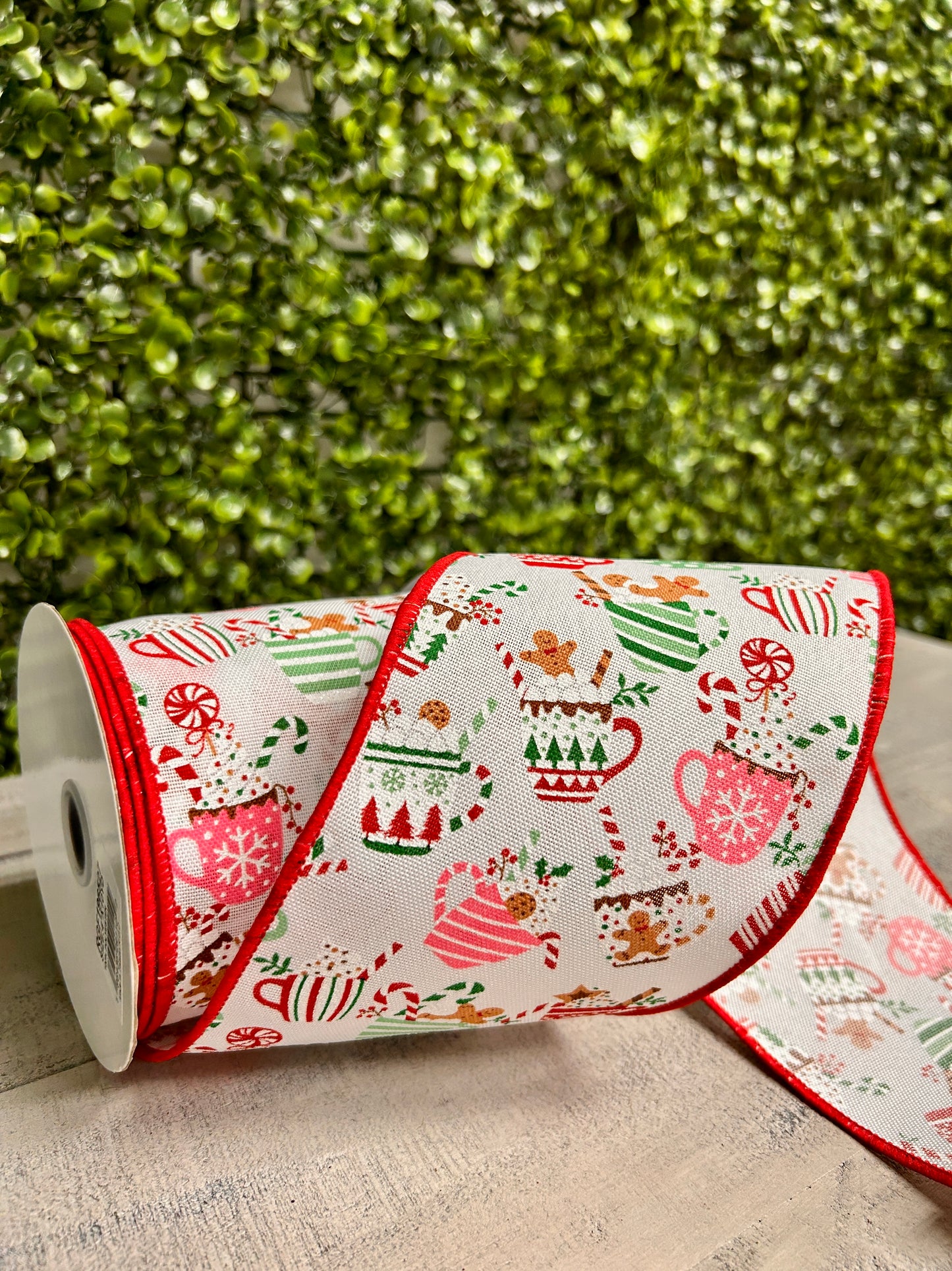 4 Inch By 10 Yard Christmas Hot Cocoa Mugs Ribbon