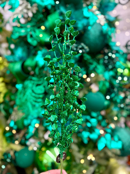 26 Inch Green Glittered Button Leaf Spray
