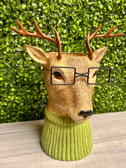 13.5 Inch Deer With Glasses Tabletop Planter Or Vase