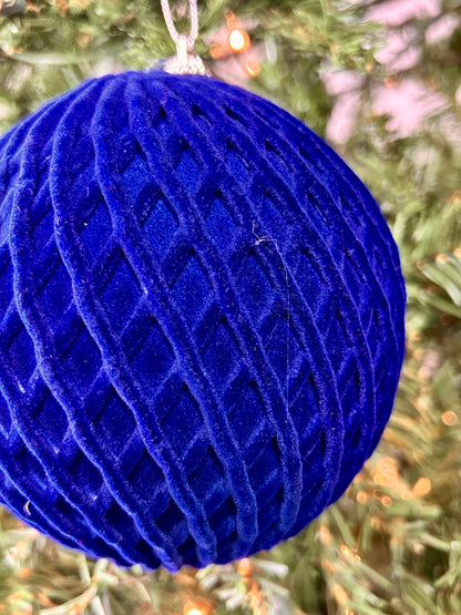 5 Inch Royal Blue Flocked Ball Ornament