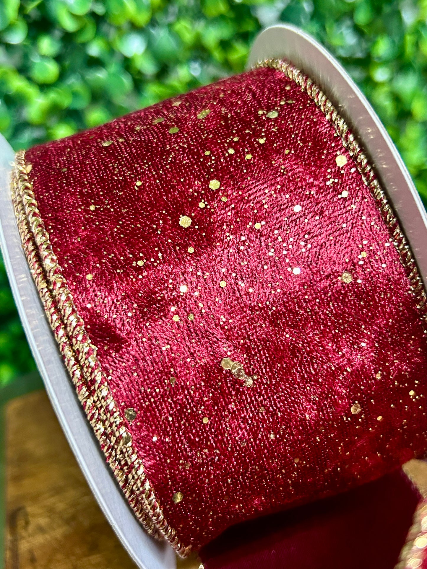 2.5 Inch By 10 Yard Burgundy And Gold Speckled Velvet Ribbon