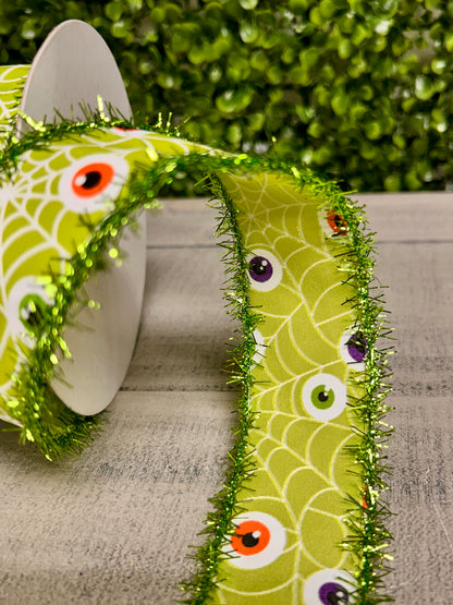 1.5 By 10 Yards Inch Lime Satin Eyeballs Ribbon