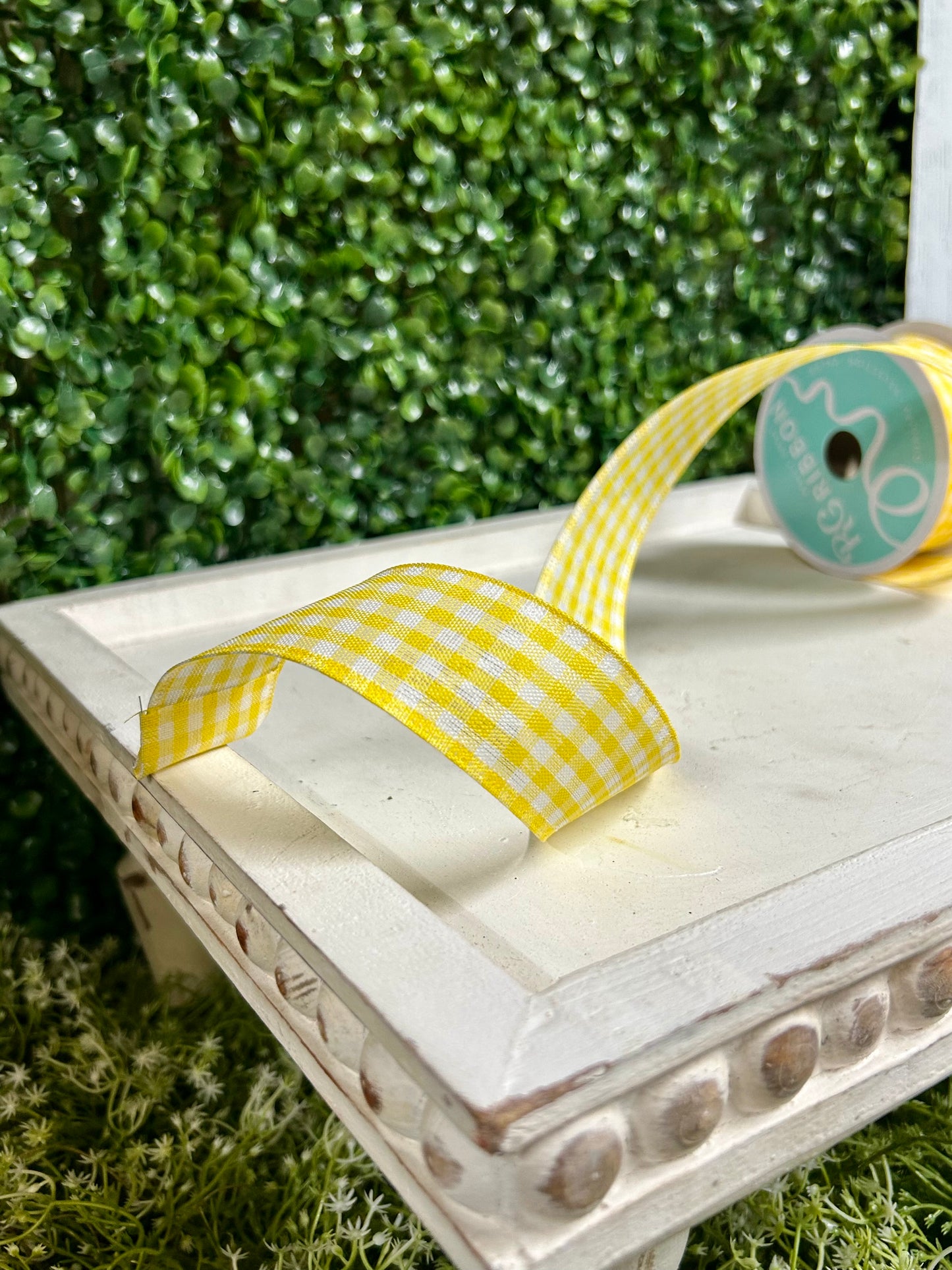 1.5 Inch By 10 Yard Yellow And White Gingham Check Ribbon