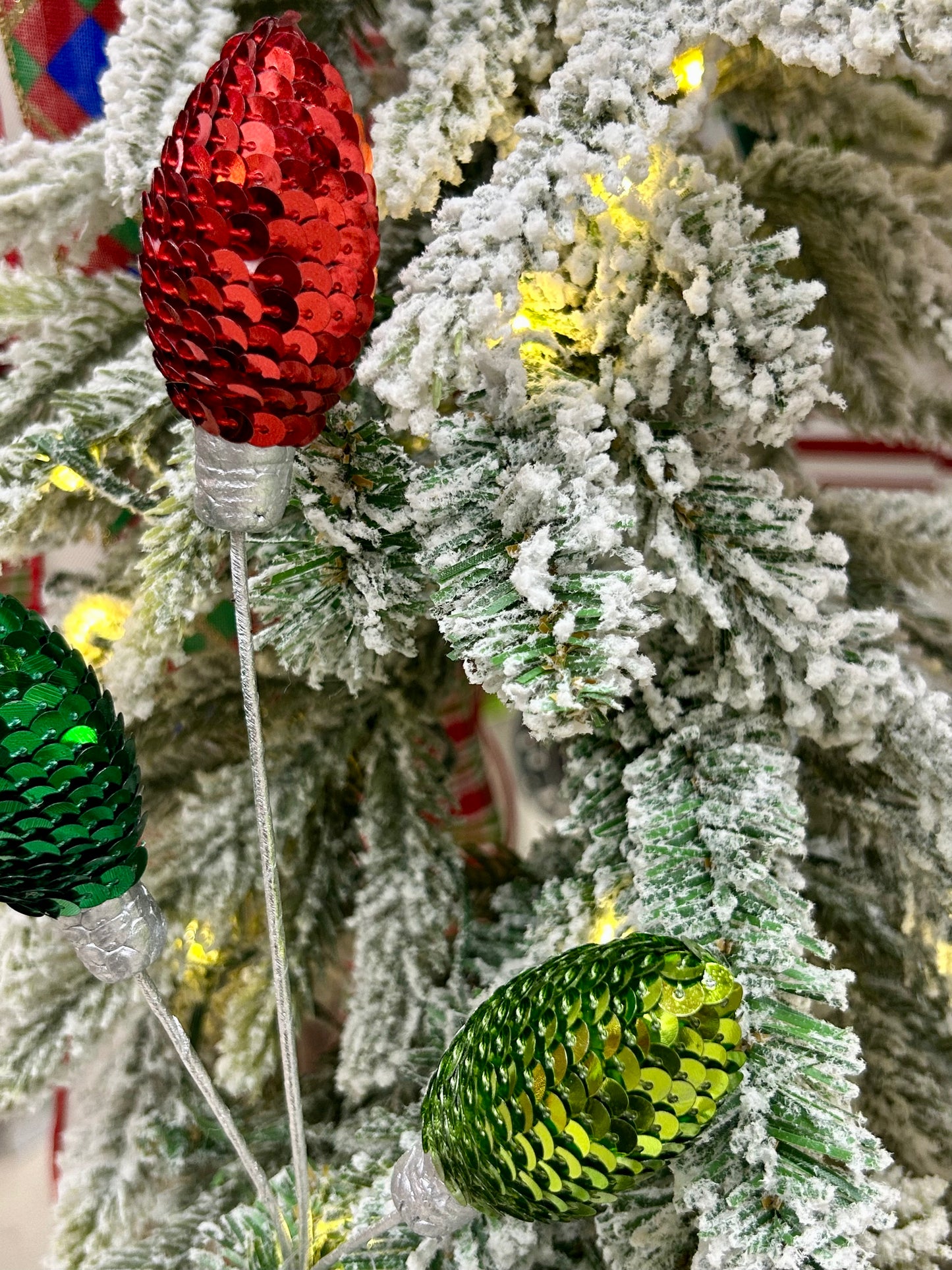 11 Inch Red Emerald Green And Lime Green Styrofoam Sequin Light Bulb Pick