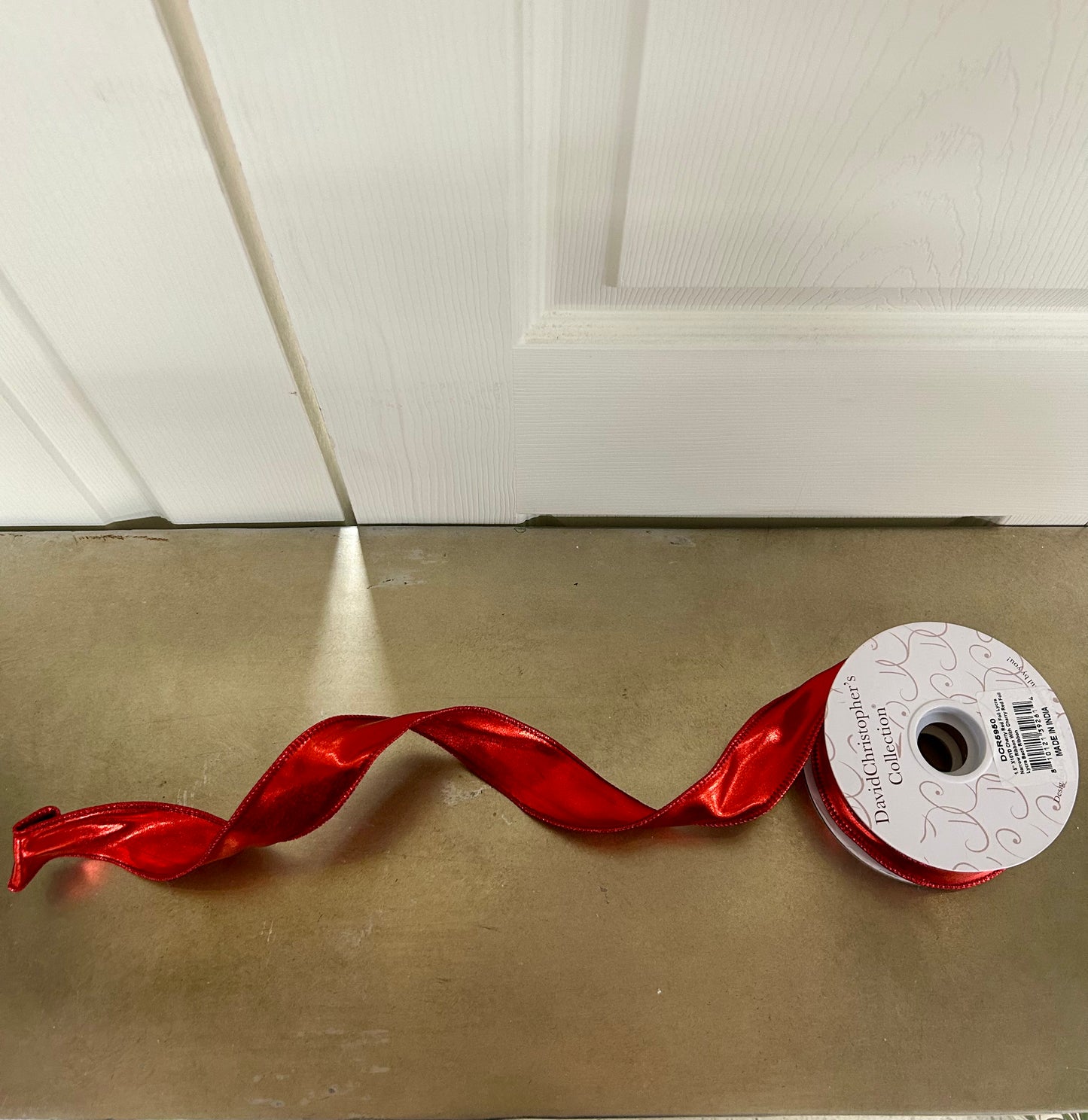 1.5 Inch By 10 Yard Cherry Red Metallic Faux Leather Ribbon