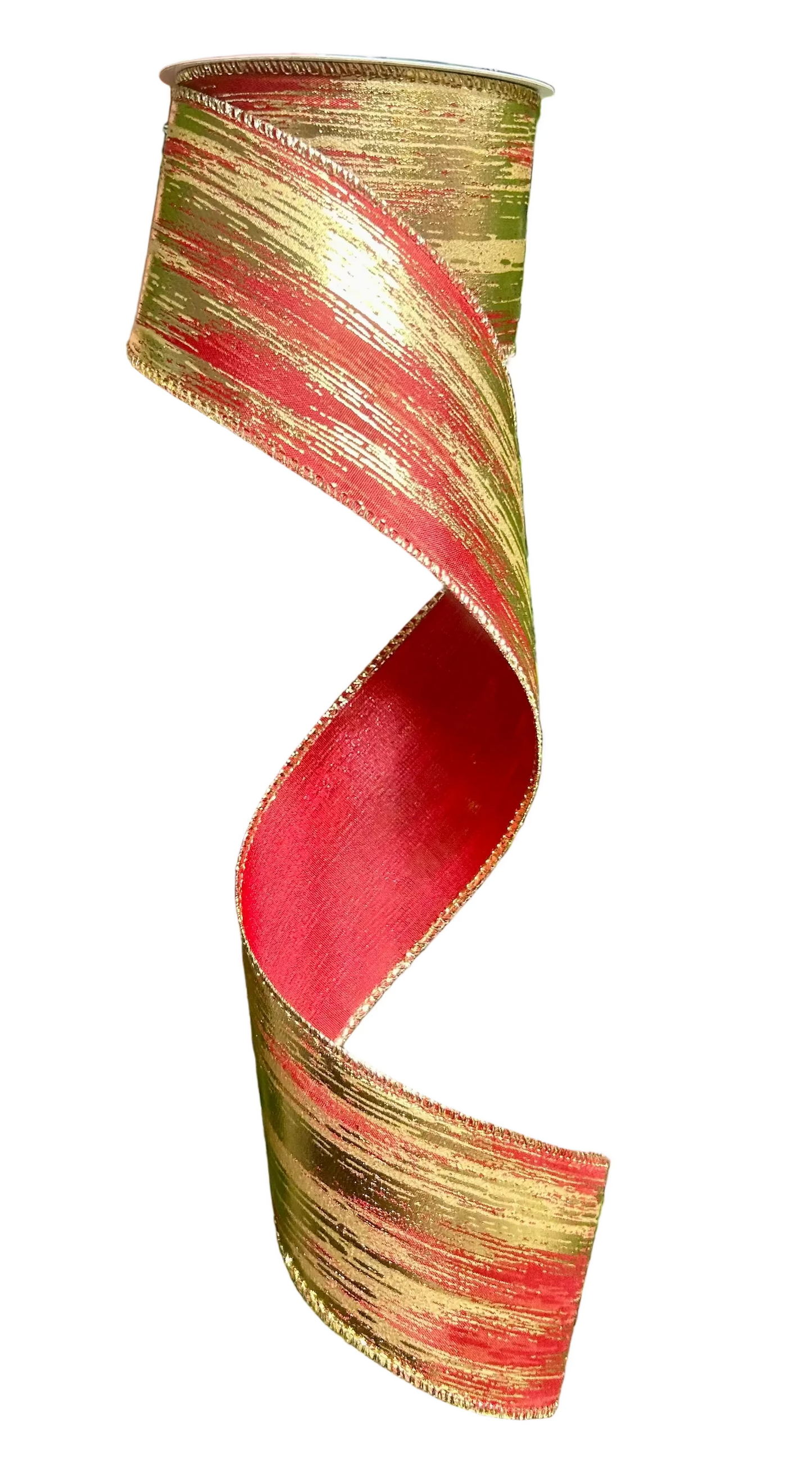 2.5 Inch By 10 Yard Red And Gold Metallic Streak Ribbon