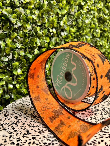 1.5 Inch By 10 Yard Bats On Orange Royal Ribbon