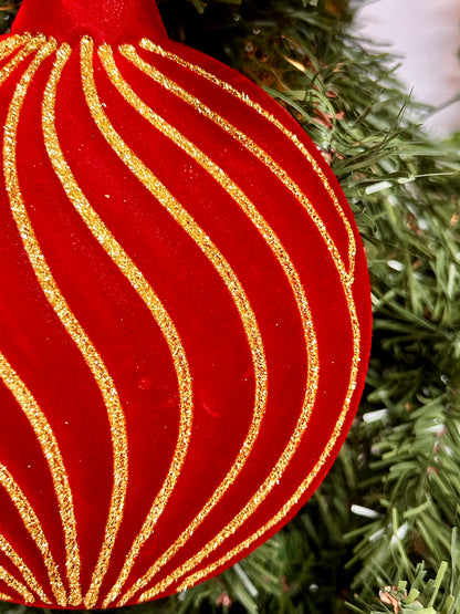 6 Inch Burgundy And Gold Flocked Glitter Stripe Fall Ornament