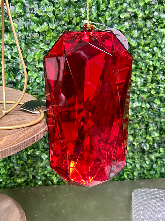8 Inch Red Acrylic Rectangle Diamond Ornament