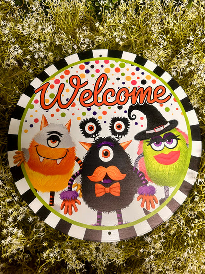 12 Inch Metal Multicolor Welcome Monster Sign