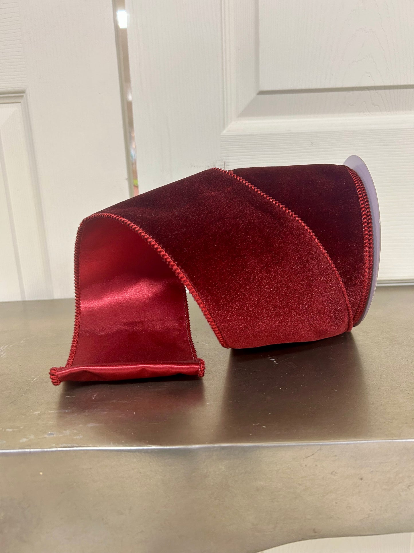 4 Inch By 10 Yard Burgundy Deluxe Velvet With Satin Backing Ribbon