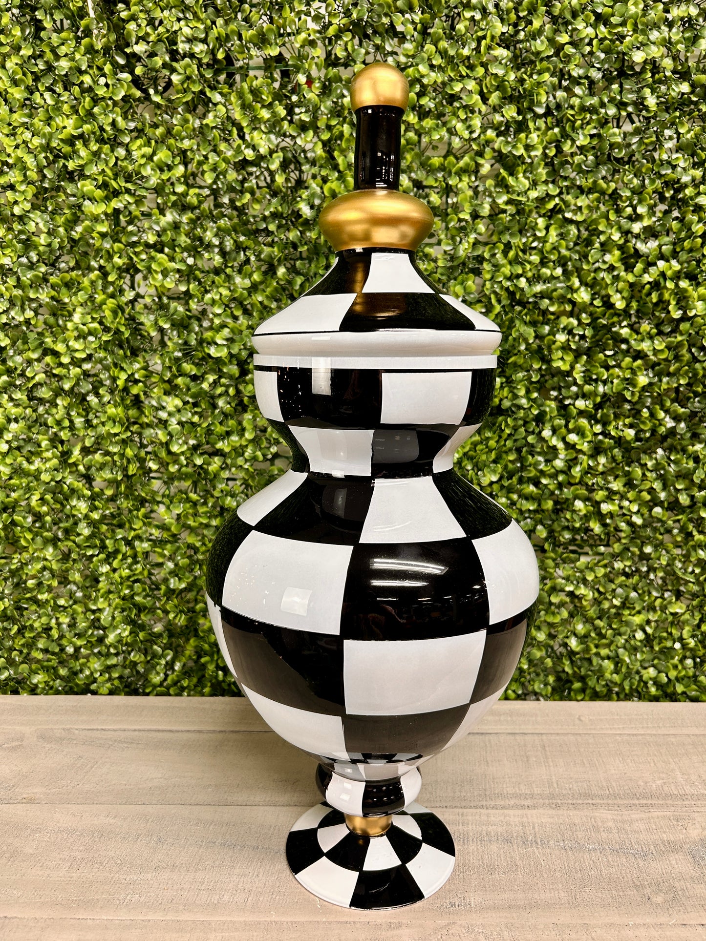 22 Inch Black And White Check Glass Jar
