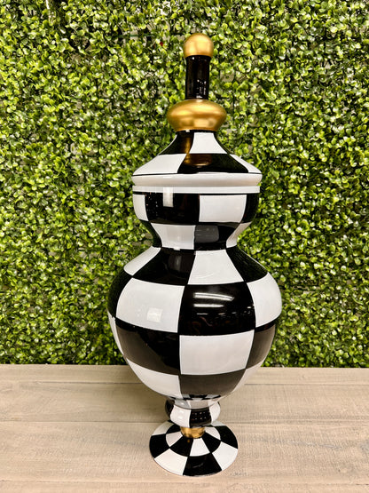 22 Inch Black And White Check Glass Jar