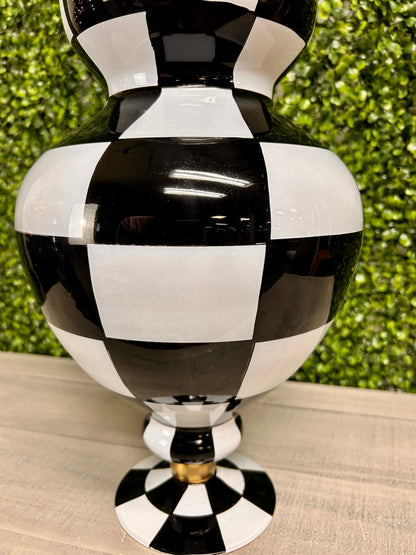 22 Inch Black And White Check Glass Jar