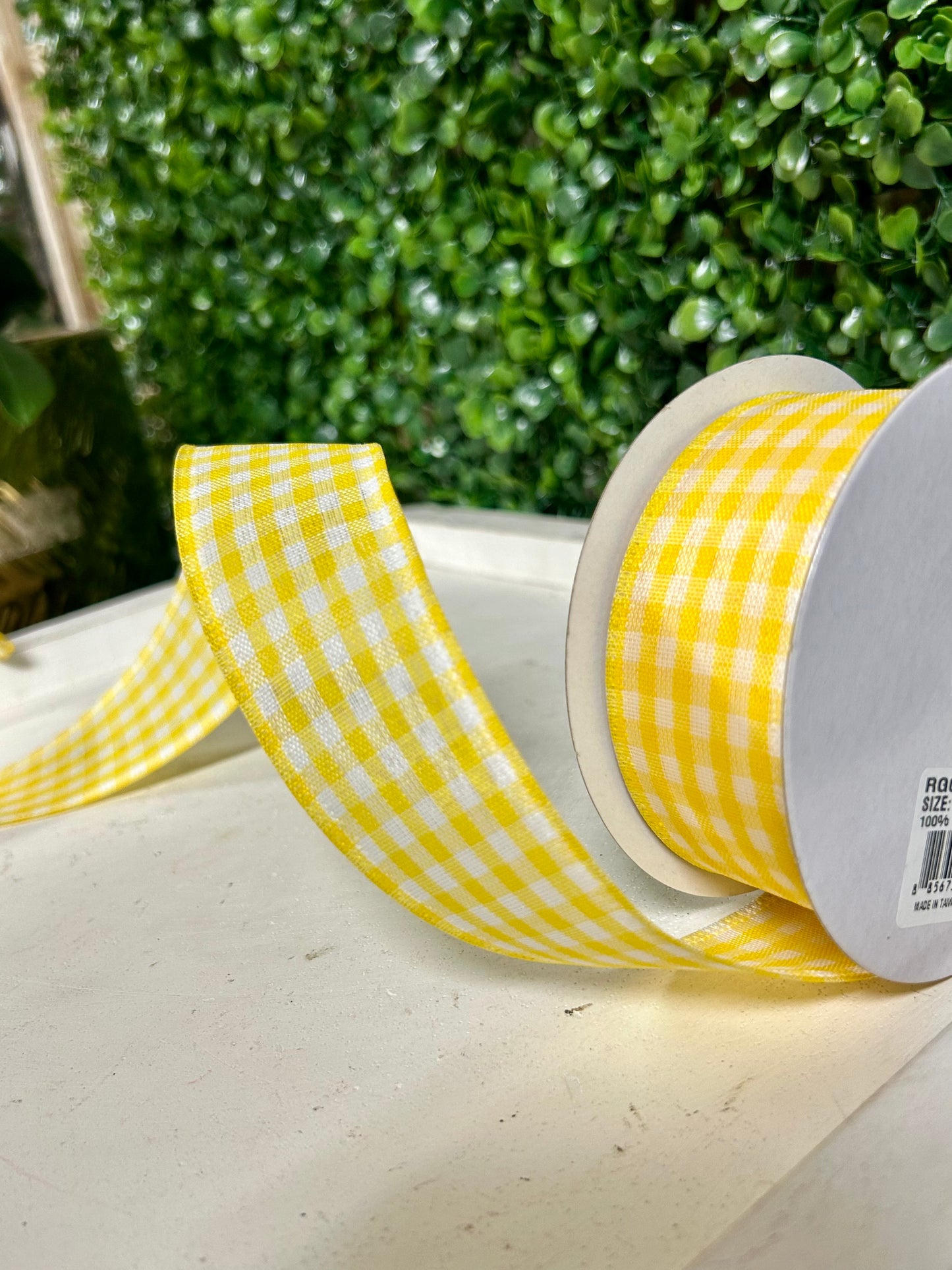 1.5 Inch By 10 Yard Yellow And White Gingham Check Ribbon