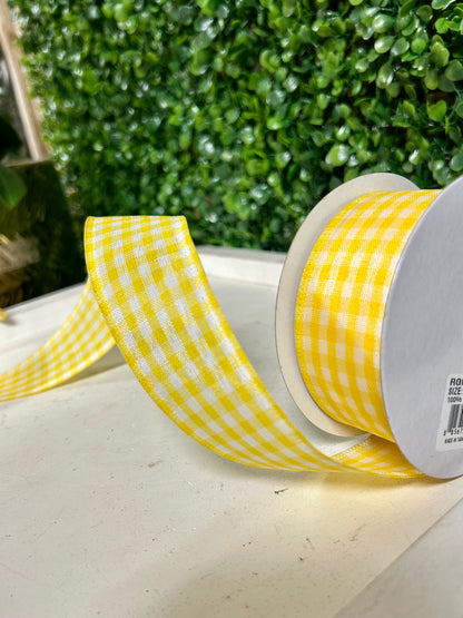 1.5 Inch By 10 Yard Yellow And White Gingham Check Ribbon